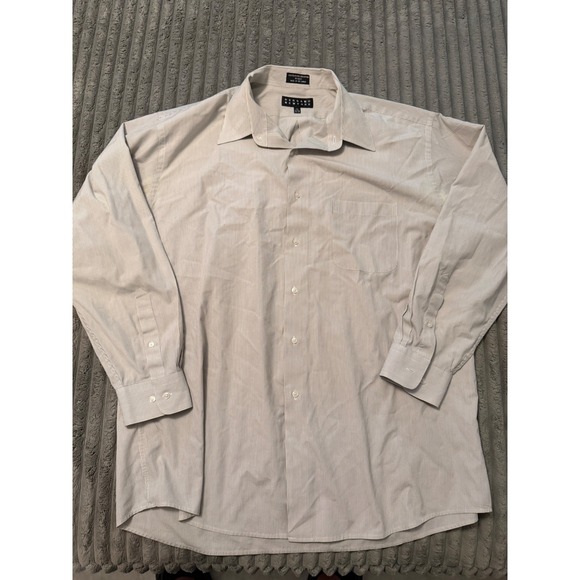 Bergamo New York Other - Bergamo New York Mens XL 17-17.5 Tan White Striped Long Sleeve Dress Shirt